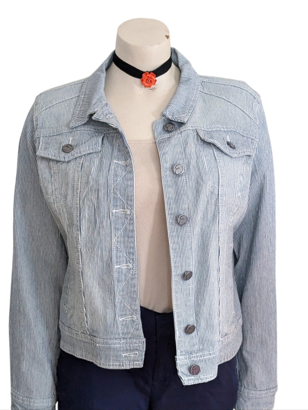Earl Jeans Ticking Stripe Jean Jacket Size Medium